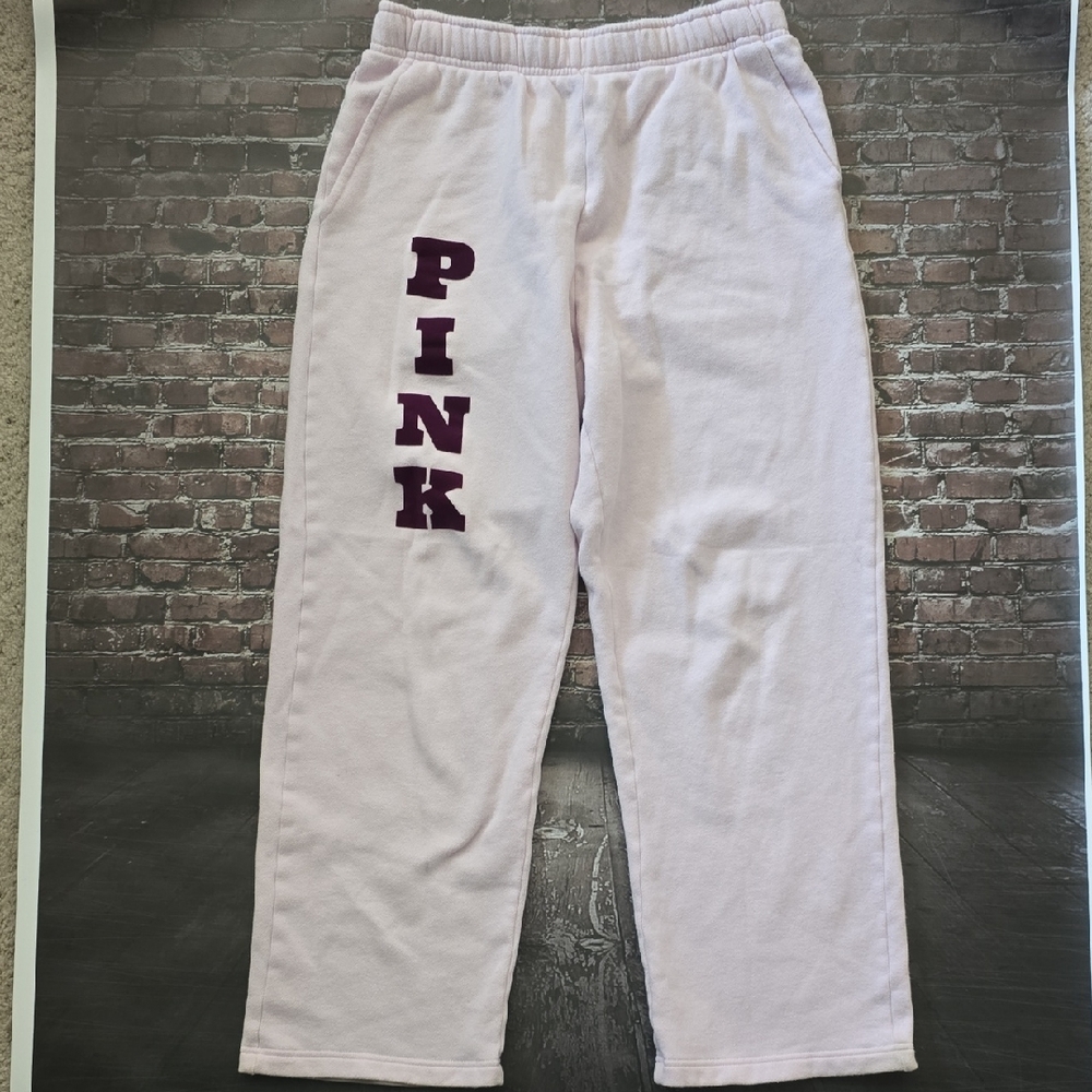 PINK Victoria's Secret Light Pink Sweatpants with Dark Purple Logo